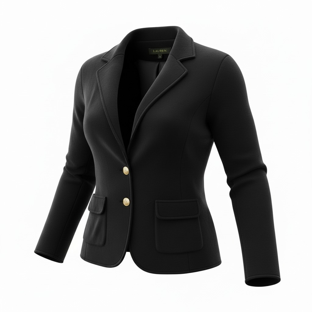 Lauren Ralph Lauren Black Knit Blazer Jacket Gold Button Old Money Womens Xl